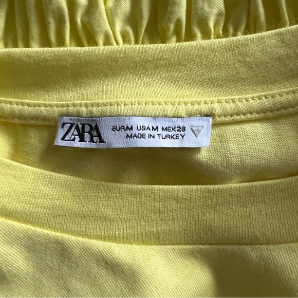 Zara Yellow Smocked Waist Short Sleeve Crop Top - Picture 7 of 7